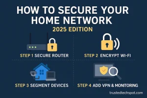Steps to secure your home network in 2025 with router, encryption, VPN, and monitoring