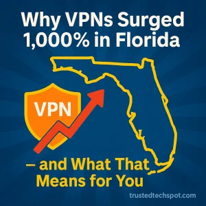 VPN usage increase in Florida visualized by state map and red arrow