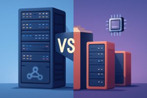 Graphic contrasting shared and VPS hosting options with modern web symbols