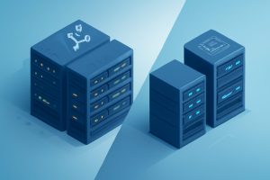 Two contrasting servers symbolizing shared and VPS hosting options