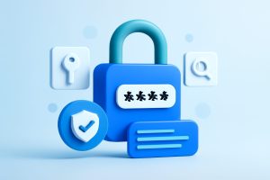 Multiple digital lock symbols hovering over smartphone and laptop