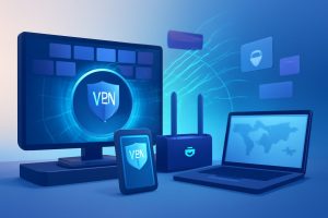 Digital dashboard displaying VPN service statistics for 2025 comparison