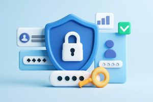 Collection of digital security icons on a modern abstract background
