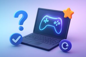 High-tech gaming laptop with backlit keyboard on a modern desk setup