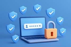 Modern digital interface displaying multiple security icons on screens