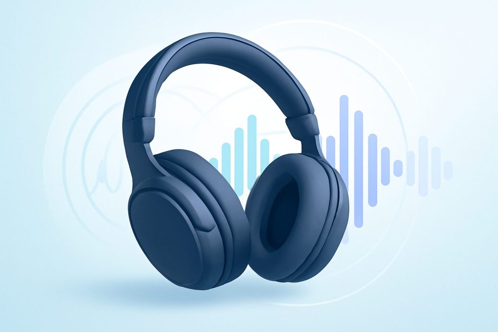 A sleek and advanced pair of wireless headphones on a modern table