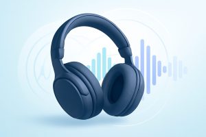 A sleek and advanced pair of wireless headphones on a modern table