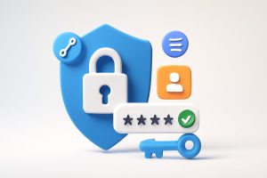 A modern, sleek digital interface showing secure login forms