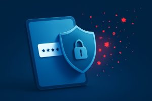 A digital interface displaying various password manager icons on a dark background