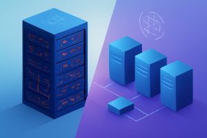 Diverse group of web servers in a data center with glowing lights