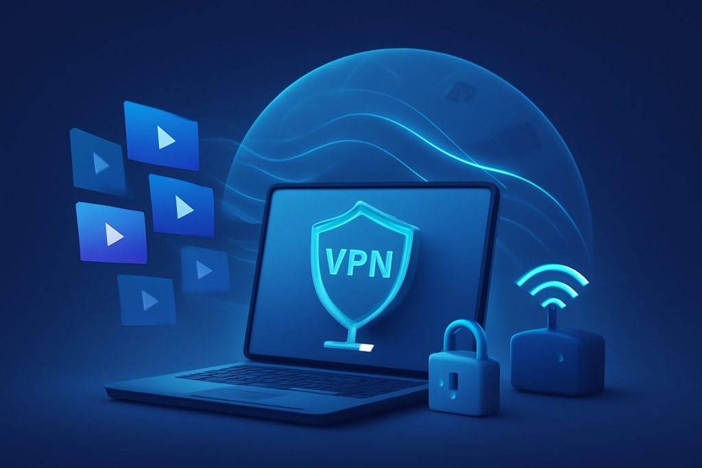 Digital lock over a network path indicating secure VPN connection