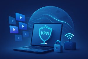 Digital lock over a network path indicating secure VPN connection