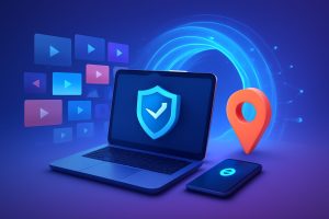 Digital illustration of secure VPN connections surrounding a globe