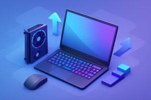 Modern gaming laptop with RGB keyboard and high-resolution display