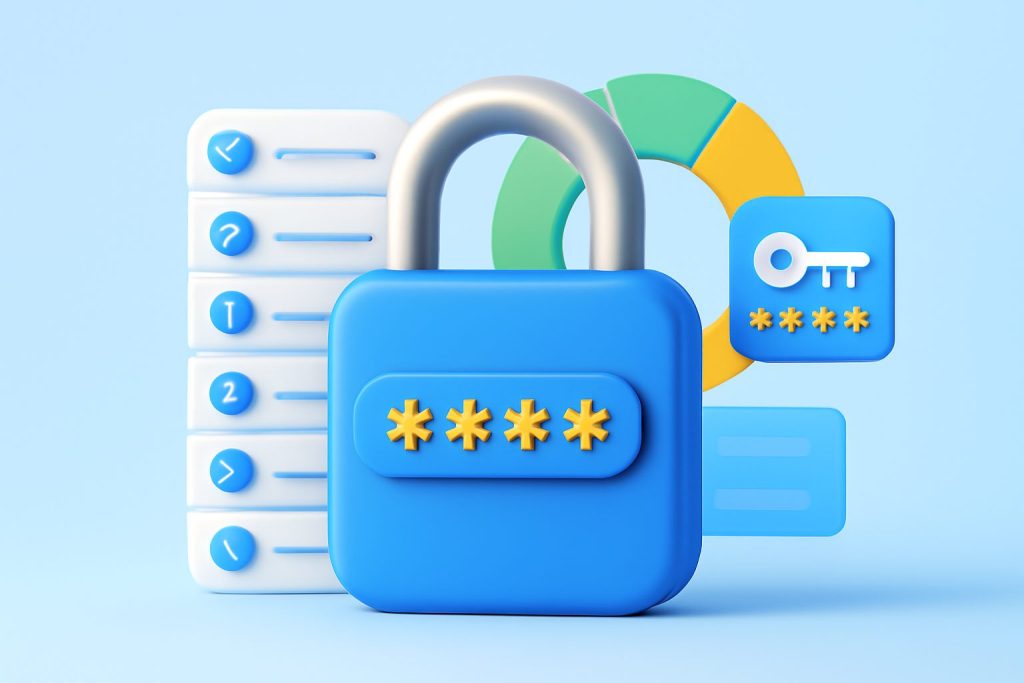 Various electronic devices with digital lock icons and password keys