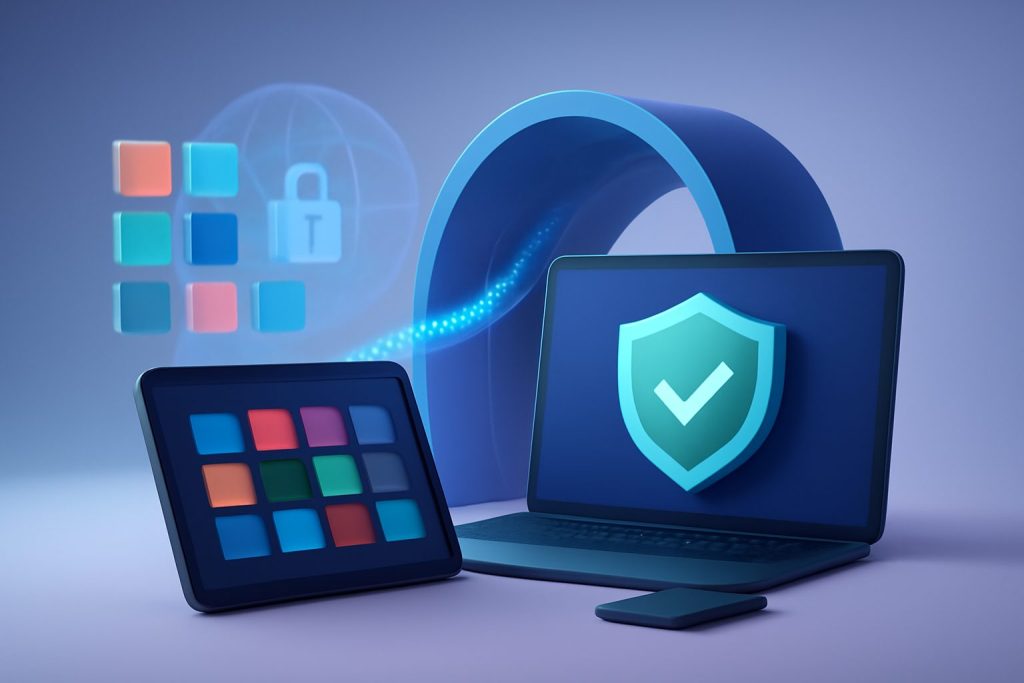 Digital creative of various streaming apps with VPN connections symbolized