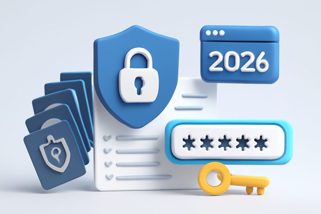 Multiple password manager apps displayed across various digital devices