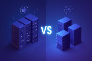 Comparison of shared and VPS hosting with symbolic elements representing choices