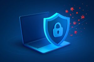 A digital lock symbol on a screen representing antivirus protection