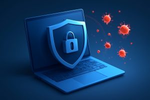Multiple antivirus software logos displayed on futuristic digital background