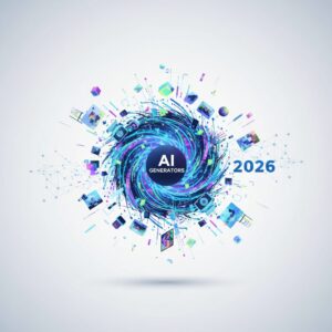 A futuristic digital workspace with a professional interacting with multiple holographic screens displaying various high-quality AI-generated images.
