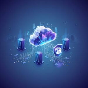 A futuristic data cloud connecting multiple devices like laptops, tablets, and smartphones, symbolizing secure and accessible digital storage for 2026.