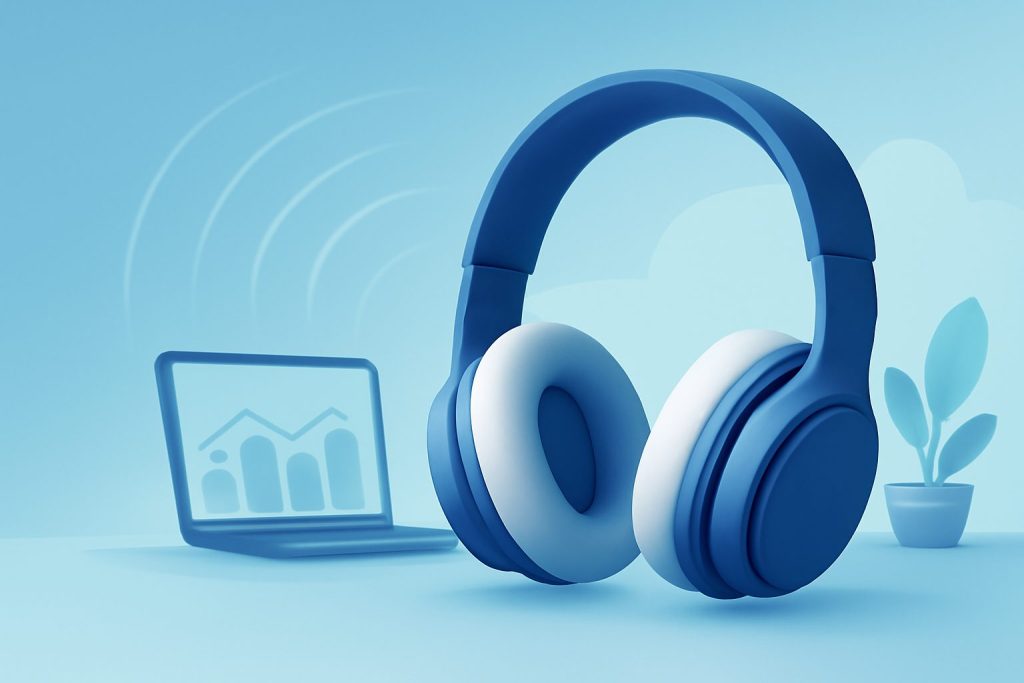 Modern noise-cancelling headphones on a minimalist desk setup