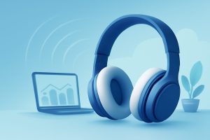 Modern noise-cancelling headphones on a minimalist desk setup