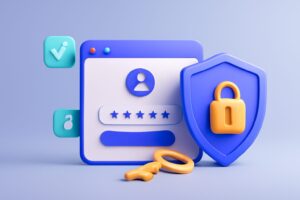A collage of digital password manager icons on a futuristic blue background
