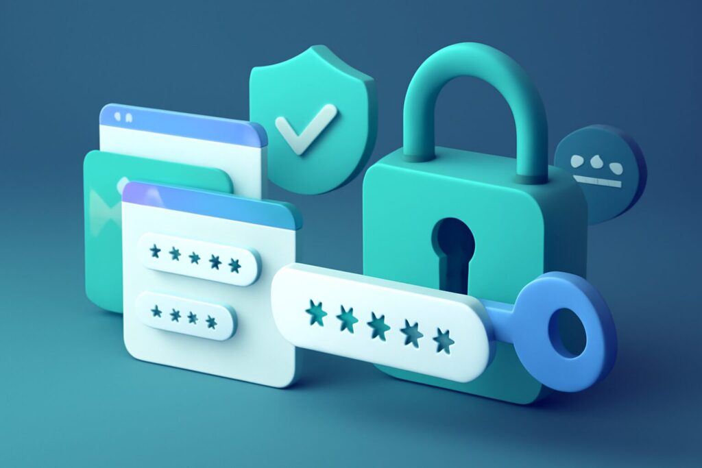 Laptop displaying various password manager applications on the screen