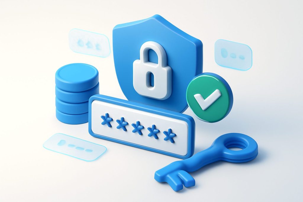 Various digital password manager interfaces arrayed on a sleek screen
