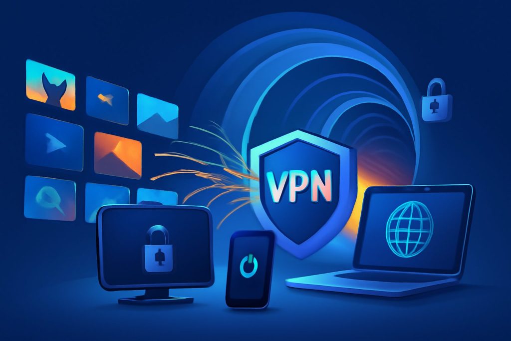 Visual comparing top VPN services with highlighted features like speed and security