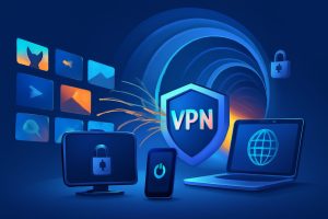Visual comparing top VPN services with highlighted features like speed and security