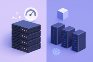 Modern server room with green energy-efficient servers in rows