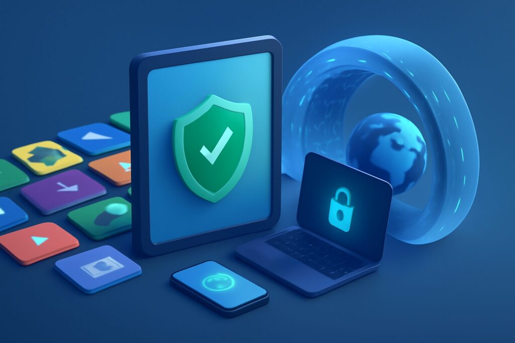 Comparison of several VPN service icons on digital devices