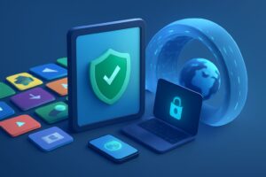 Comparison of several VPN service icons on digital devices