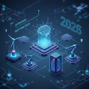 A network of interconnected devices with glowing data lines converging on an optimized edge AI processing unit, illustrating efficient, real-time data flow.