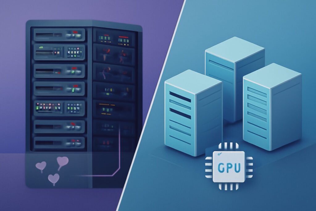 Two servers side by side representing shared and VPS hosting