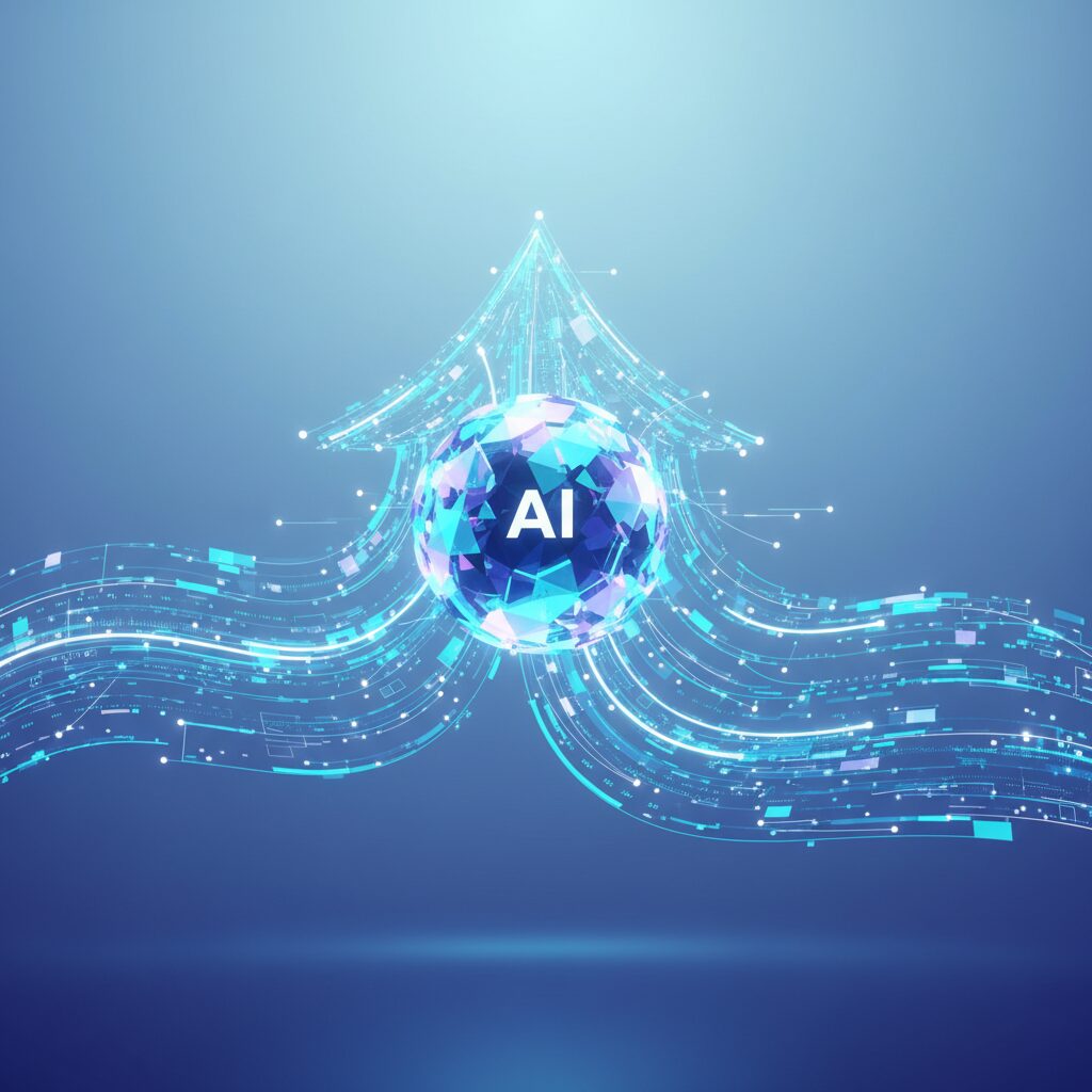 A professional working in a modern office, surrounded by holographic AI interfaces and digital assistants, symbolizing enhanced productivity in 2026.