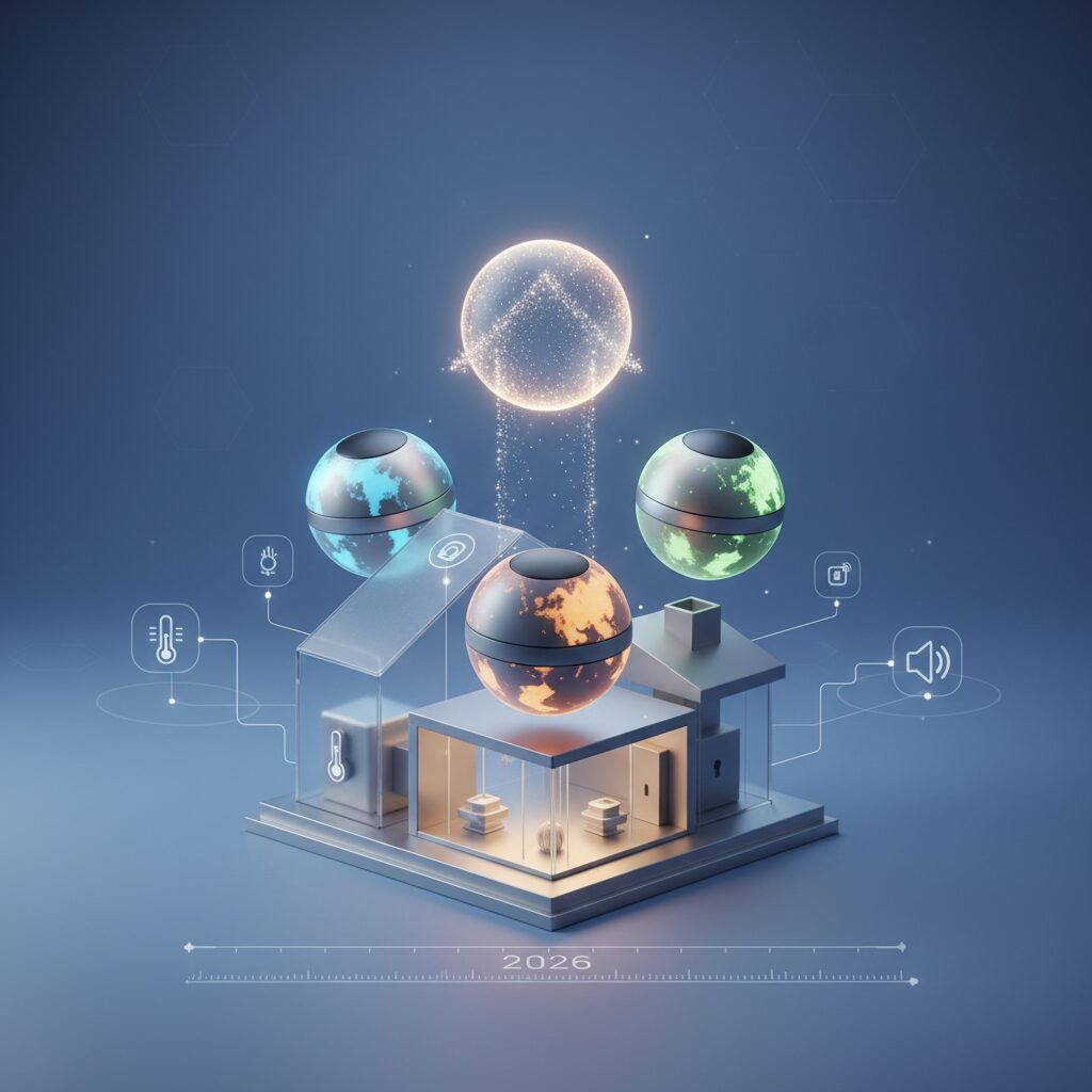 A futuristic AI assistant interface projected onto a holographic display, interacting with a user's hand gestures in a modern, minimalist setting, showcasing advanced technology.