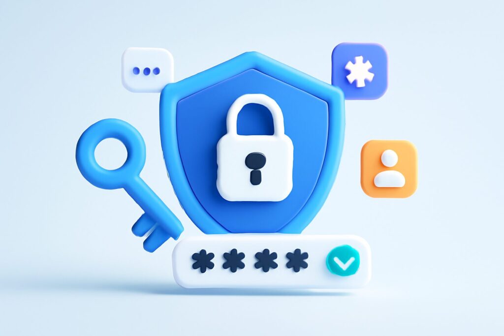Stylized dashboard with lock symbols indicating digital security
