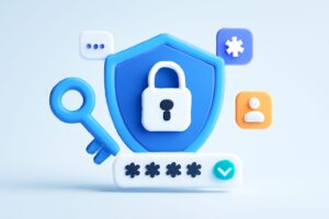 Stylized dashboard with lock symbols indicating digital security