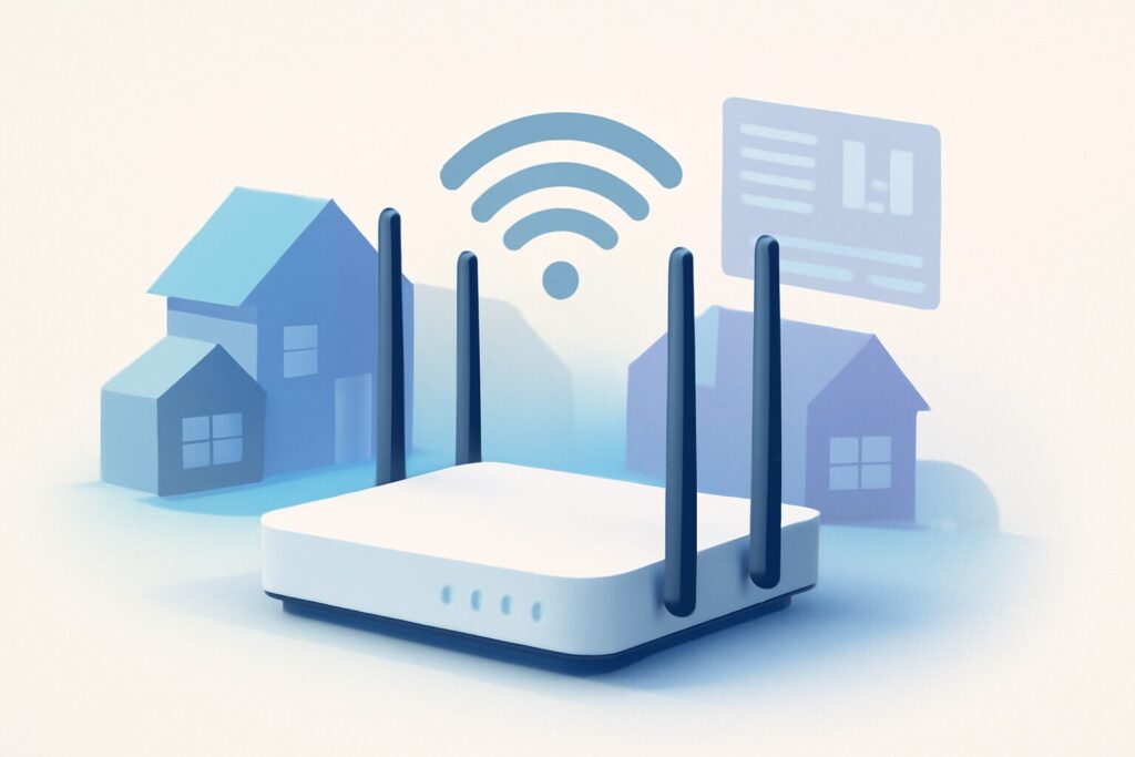 Stylish modern wireless routers on a sleek desk setup