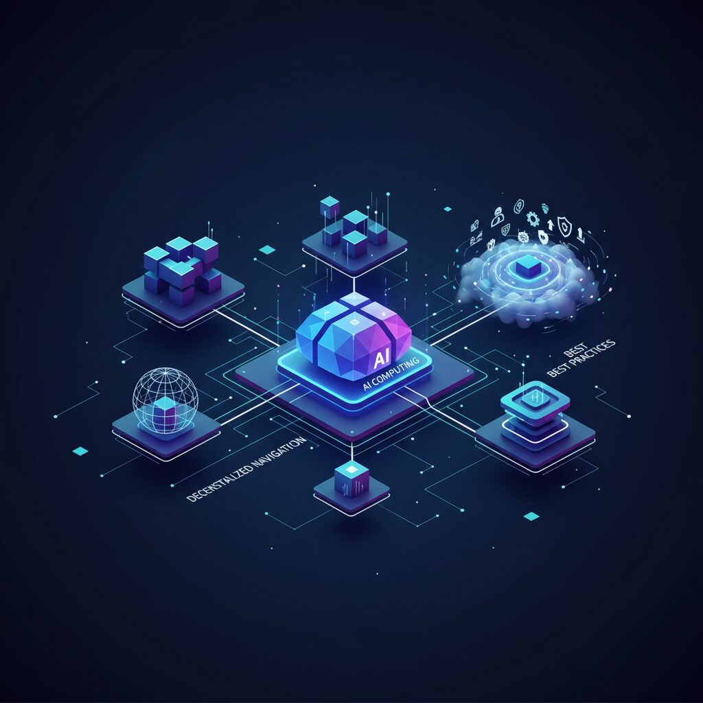 An abstract representation of interconnected nodes forming a global network, symbolizing decentralized AI computing infrastructure with glowing data streams.