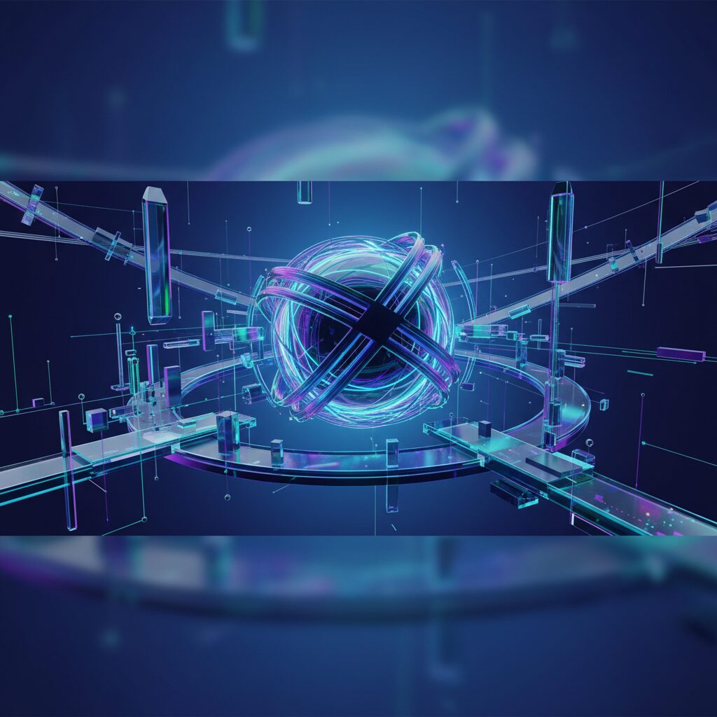A futuristic, sleek AI assistant interface displayed on a holographic screen, with a professional expert observing and analyzing data in a modern office.