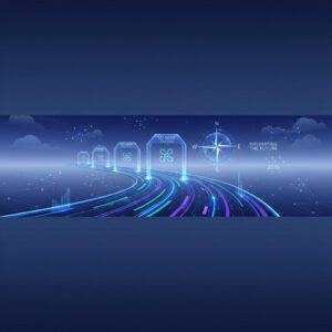 A futuristic data center environment with glowing network lines connecting various servers and devices, symbolizing efficient data flow and advanced SD-WAN infrastructure.