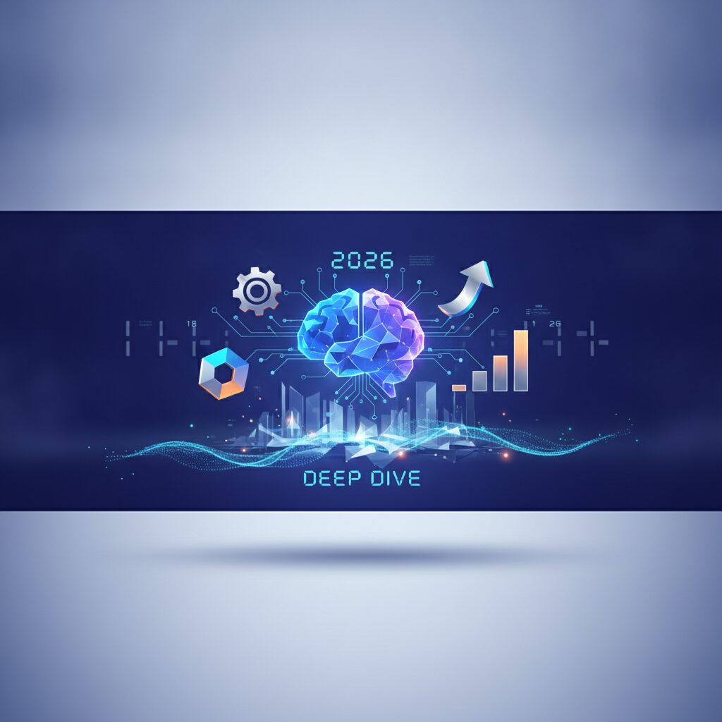 A modern workspace with a holographic interface displaying data visualizations and AI icons, a diverse professional hand interacting with it, symbolizing efficiency and future business innovation.