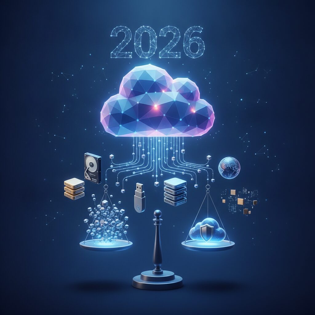 A futuristic, abstract representation of data flowing securely into multiple interconnected cloud servers with a protective digital shield around them, symbolizing advanced security and global access.
