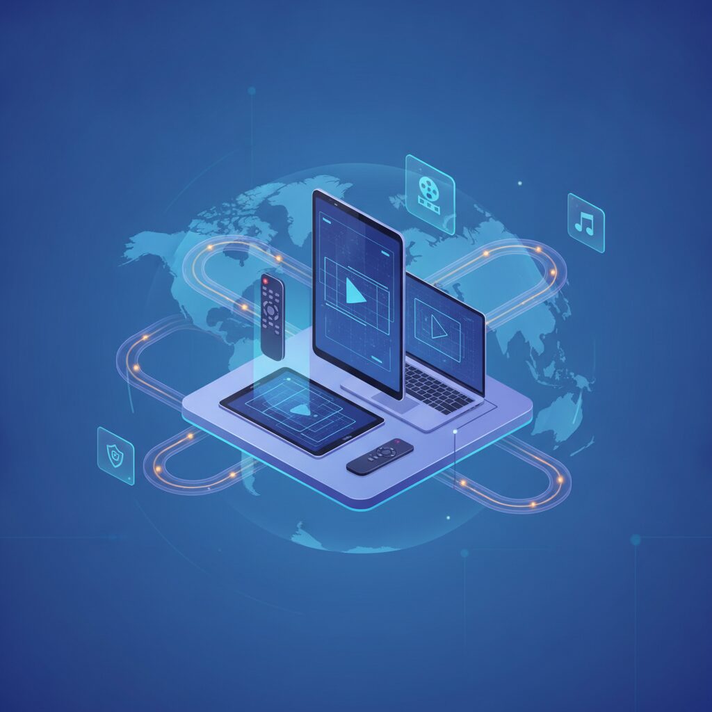 Futuristic digital padlock with quantum light, protecting a network of servers and VPN tunnels from advanced threats. A glowing shield signifies robust 2026 security.
