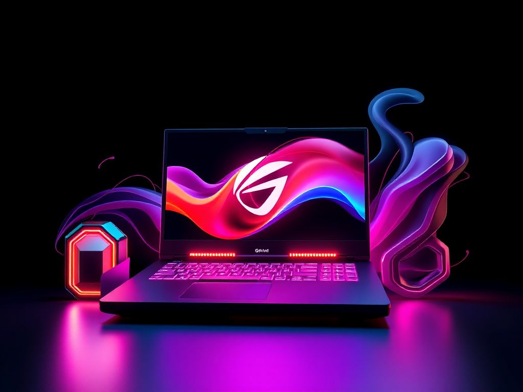 Multiple sleek gaming laptops with vibrant displays and advanced features on a white background